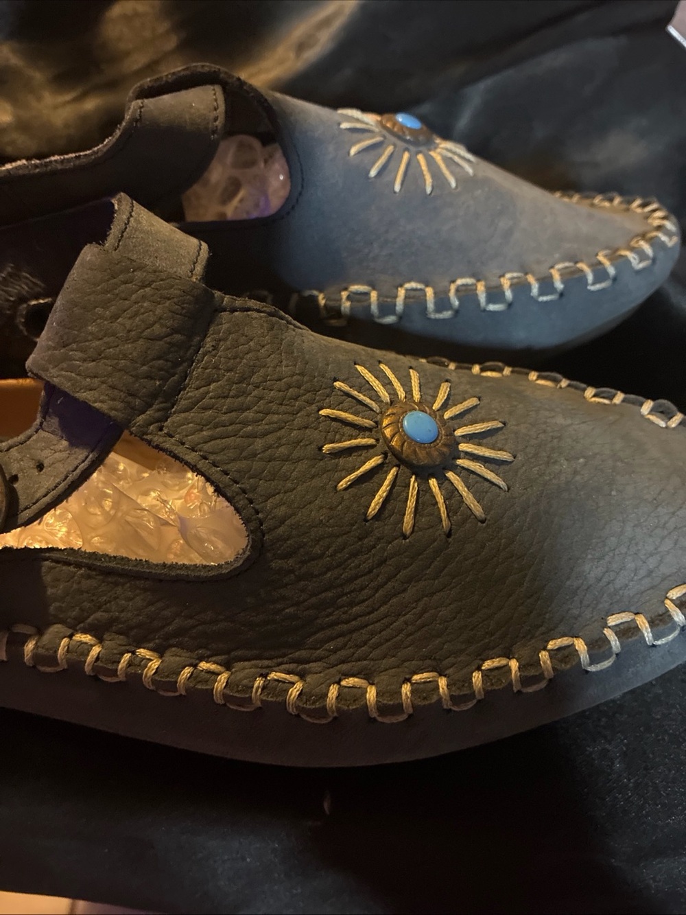 Blue Sun Embellished Women’s Leather Slip-On Loafers, moccasins hush puppies - Picture 9 of 11